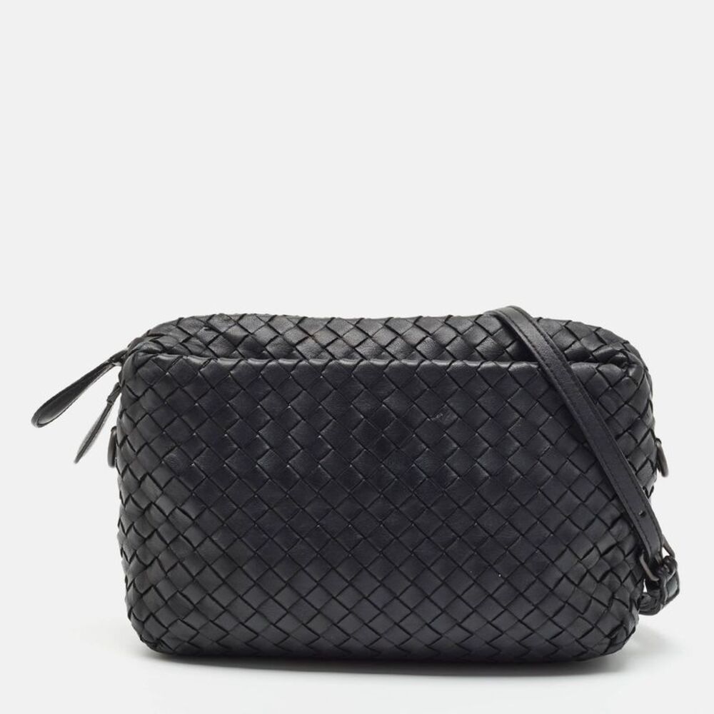Bottega Veneta Zip Black Intrecciato Leather Crossbody Bag